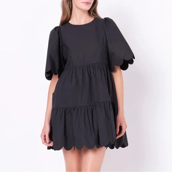 English Factory | Dresses | English Factory Womens L Black Scallop Detail  Tiered Mini Dress Anthropologie | Poshmark
